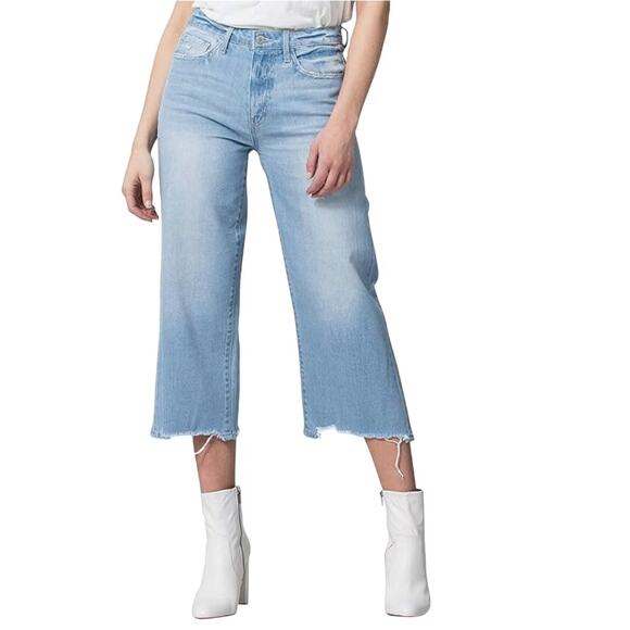 Vervet High Rise Crop Wide Leg Jean Distressed Hem Light Wash Womens Size 25 NWT - Picture 1 of 9